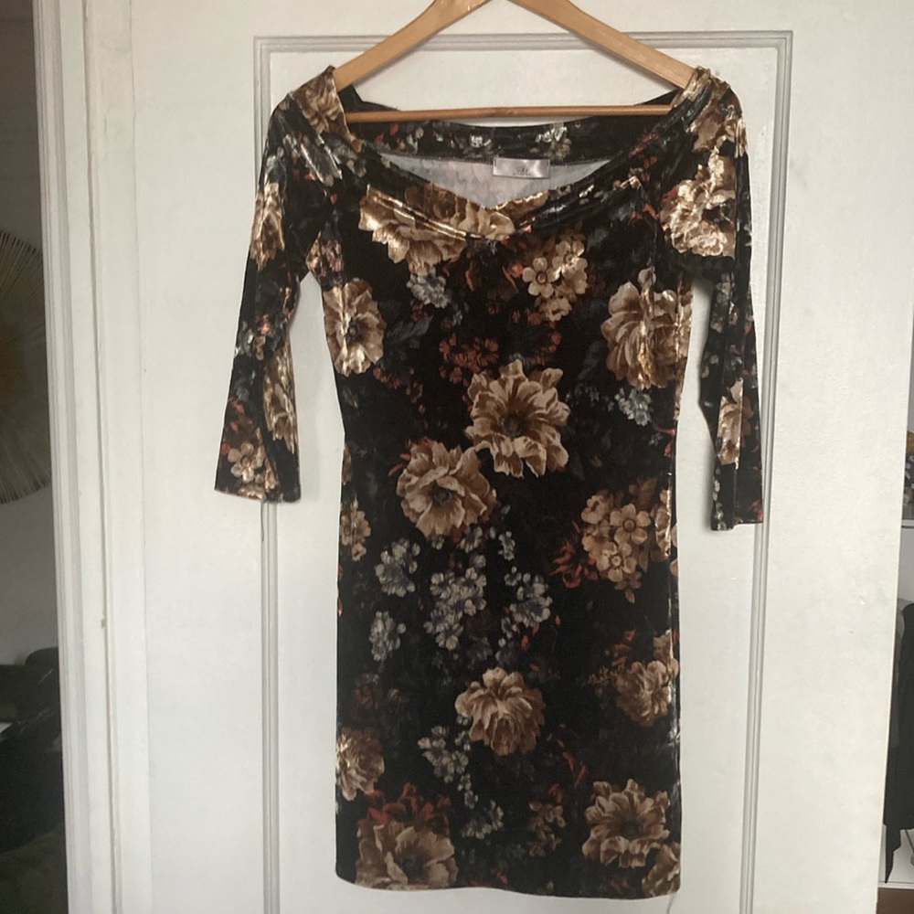 90s Floral Velour Bodycon Mini Dress